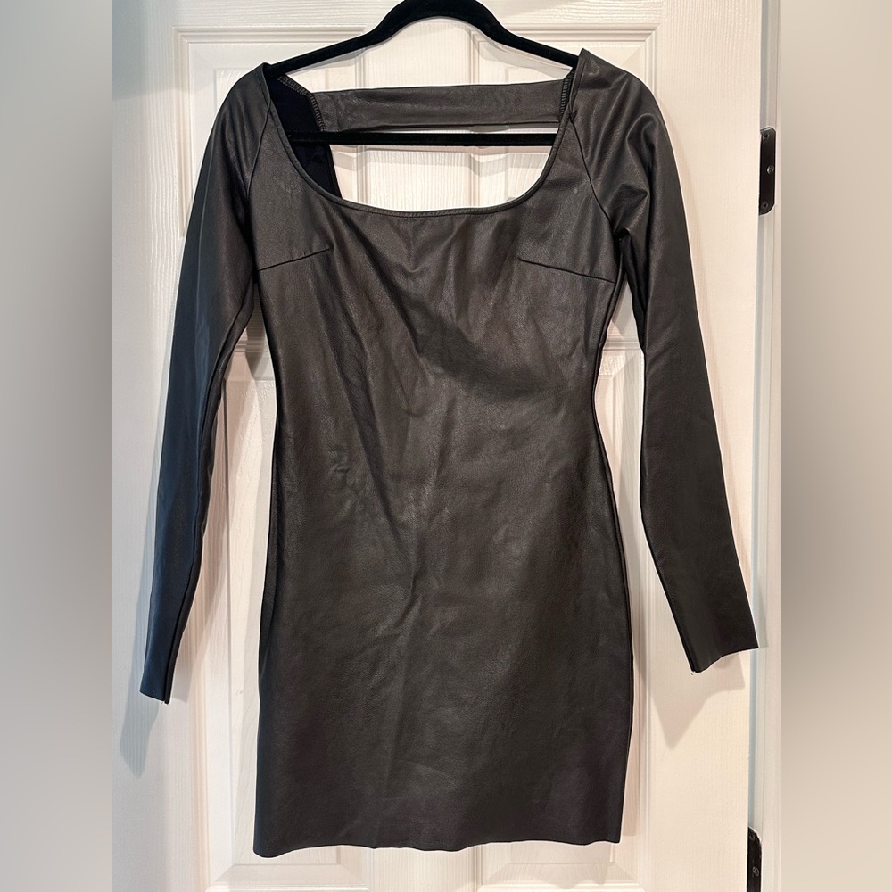 Naked Wardrobe black faux leather long sleeve dress